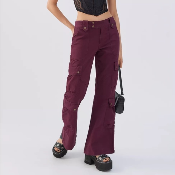 Urban Outfitters Pants - Urban Outfitters BDG Ali Flare Burgundy Cargo Pants